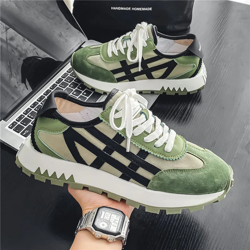 

Fashion Green Casual Sneakers Male Comfort Breathable Mens Chunky Platform Sneakers Designer Sports Shoes Men Streetwear Shoes