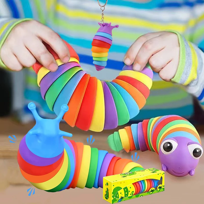 

Kids Mini Finger Toys Slug Snail Caterpillar Keychain Child Adult Stress Reliever Anti-Anxiety Squeeze Sensory Funny Party Favor