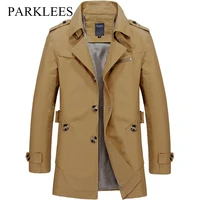 parklees khaki trench coat for men autumn new notched lapel buttons pocket windbreaker casual regular fit windproof coats hombre