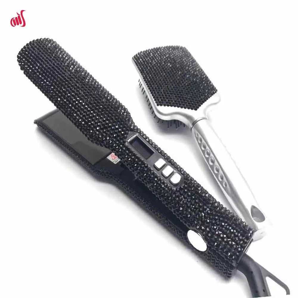 Титановый набор из плоского утюга и кисточек с бриллиантами высокие