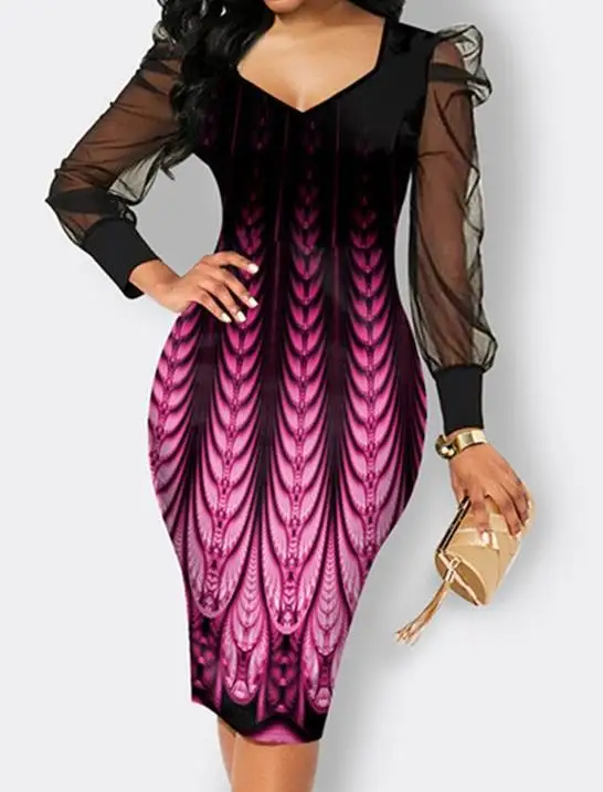 

Женское платье-Русалка с принтом, элегантное облегающее платье миди с V-образным вырезом для работы во французском офисе