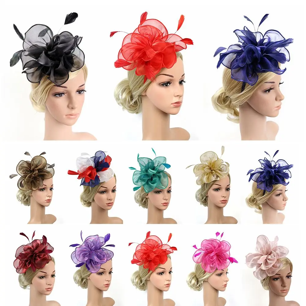 

Girls Wedding Fascinators Top Hat Royal Ascot Race Fascinator Hats Feather Flower Headband Cocktail Tea Party Headwear