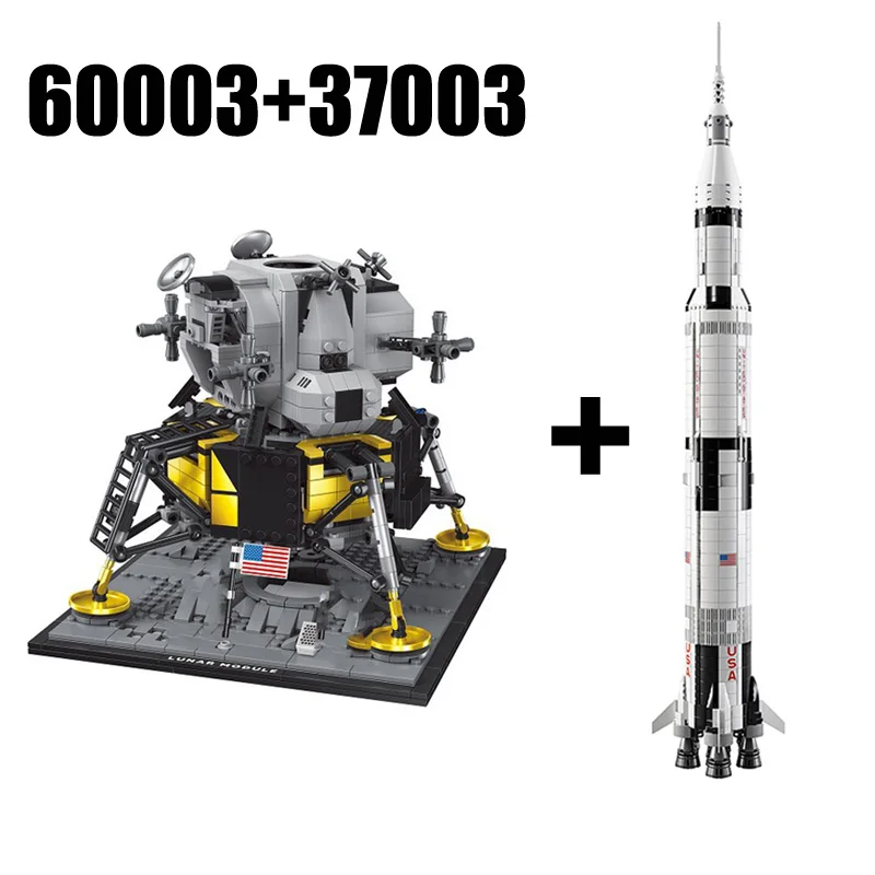 

In Stock 37003 Apollo Saturn V Space Launch+60003 Apollo 11 Moon Space Rocket Lunar Lander Model Building Blocks Toy