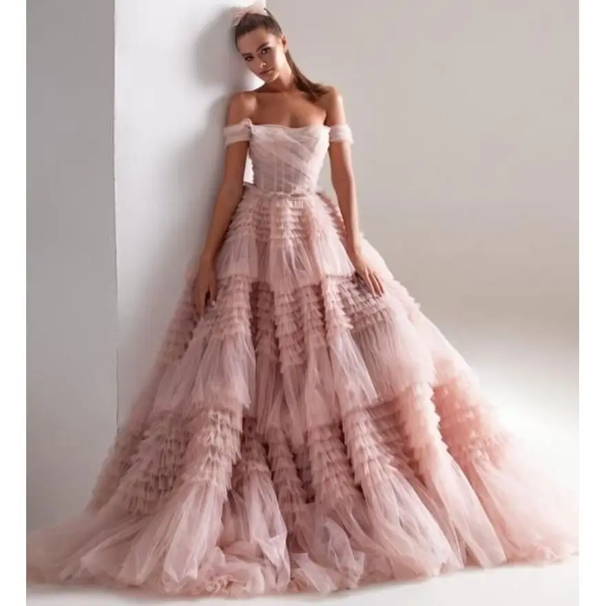 

Brilliant Pink Prom Dress Stunning Tiered Tulle Pageant Party Gown Off The Shoulder Strapless Vestidos De Novia 2023 Nuevos