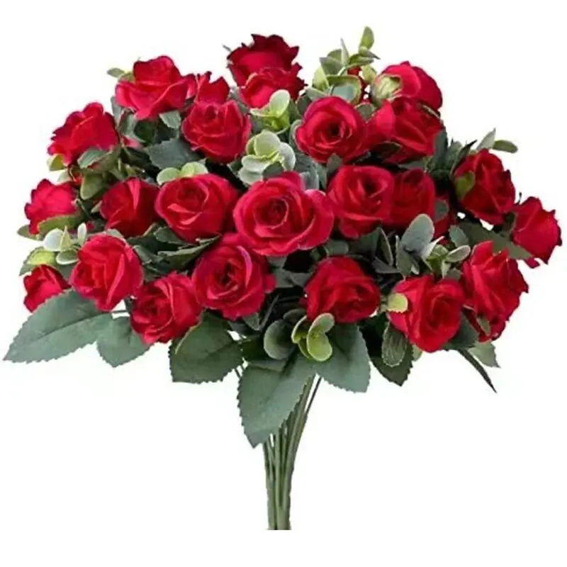 Искусственные розы с листьями эвкалипта, цвет в ассортименте | AliExpress