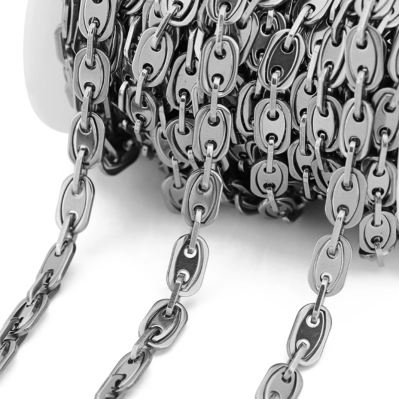 Цепочка из нержавеющей стали с овальными звеньями в форме свиньи 1 м 8 мм