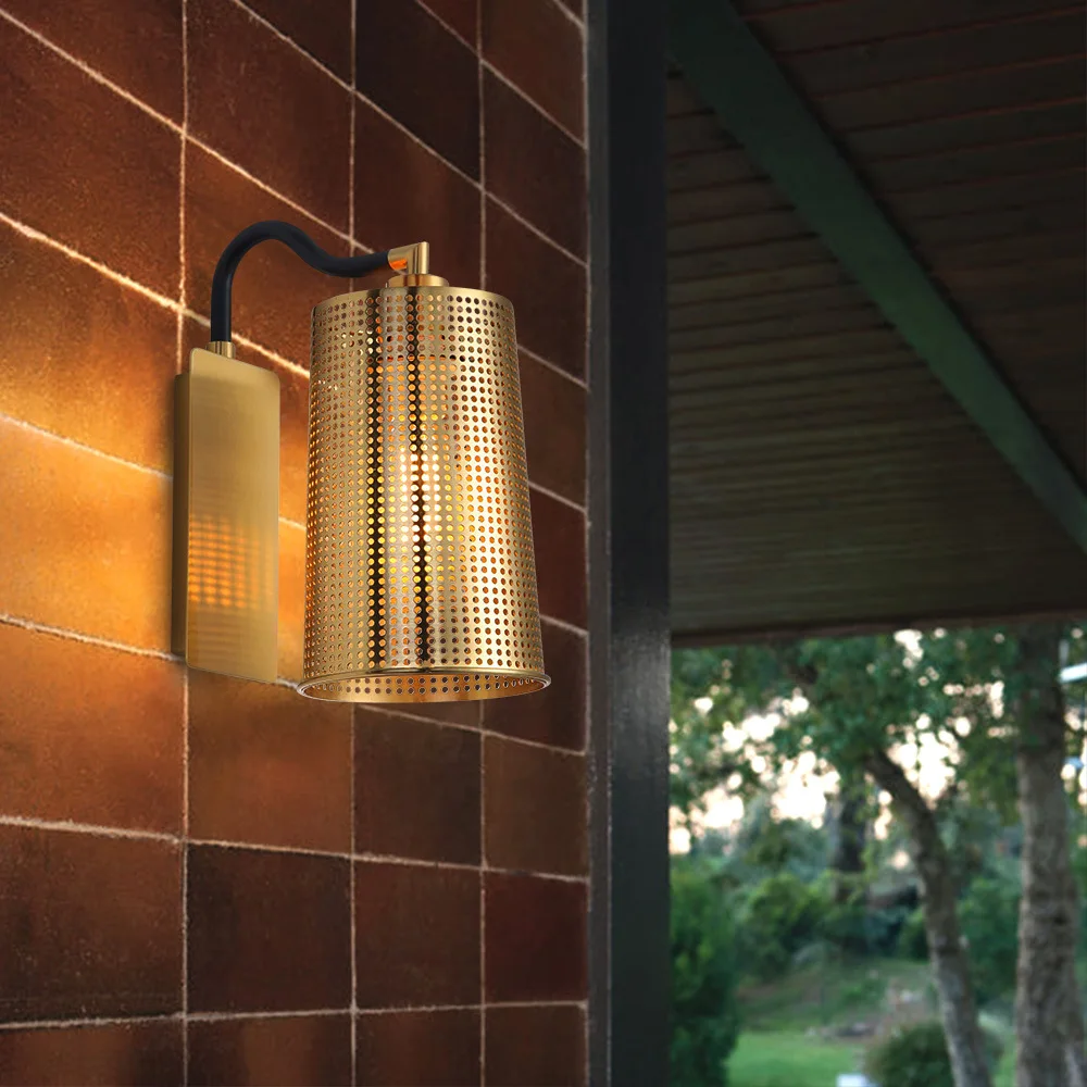 

New Grille Shade Brass Interior Wall Lamp American Iron Work Hollow Out Hotel Corridor Lamp Bedroom Living Room Wall Lamp