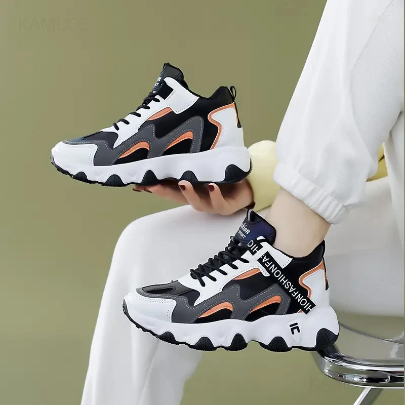 New Women Lace Up Sneakers Woman Thick Sole Non-slip Shoes Lady Waterproof Colorblock Chunky Sneakers Female Casual Shoes