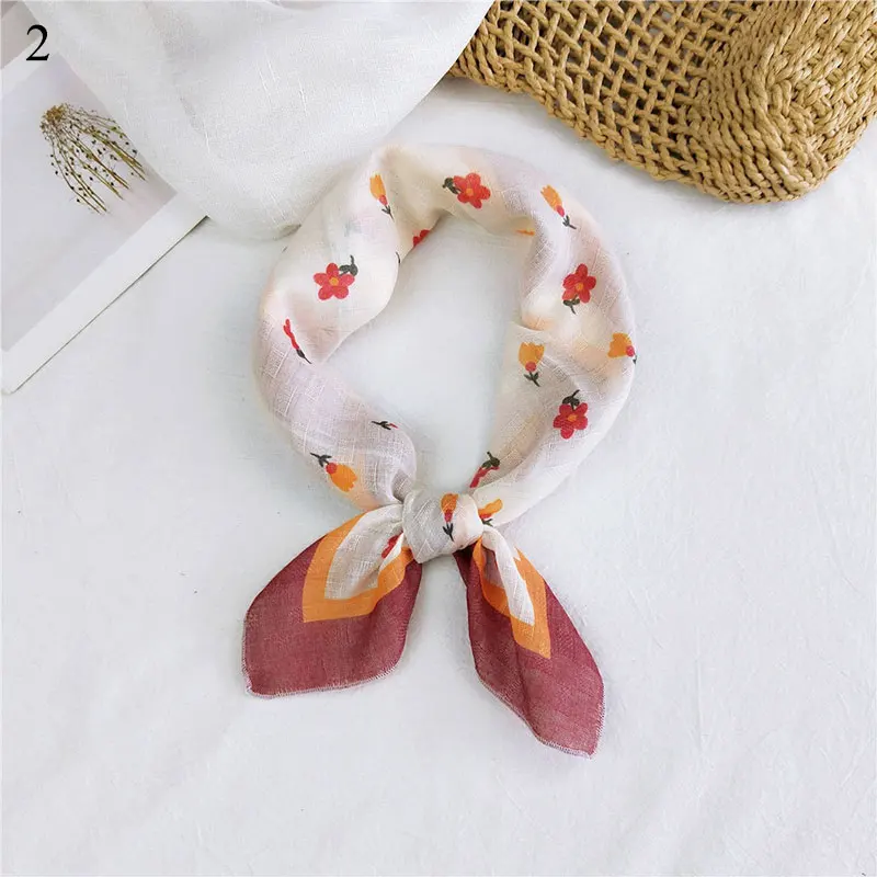 

Korea Square Scarf Floral Print Cotton Linen Neck Scarves Wrist Wrap Band Head Kerchief Bandana Hip-Hop Head Scarf Hair Tie Band