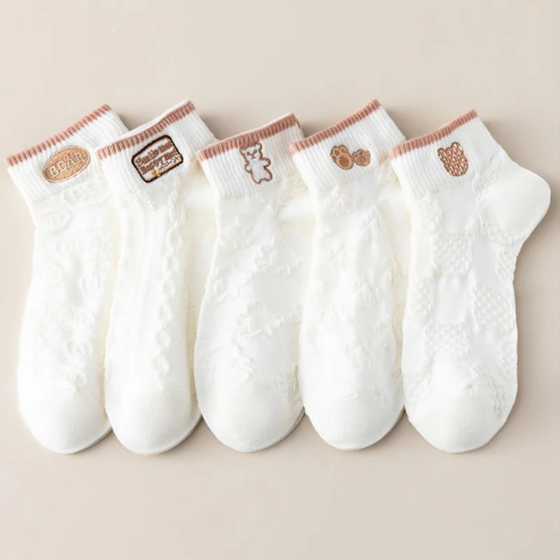 5Pairs Cute Summer Women Short Socks Boat Low Cut Chaussette Femme Cartoon Ankle Korean Cartoon Sock Soft Female Mesh Breathable