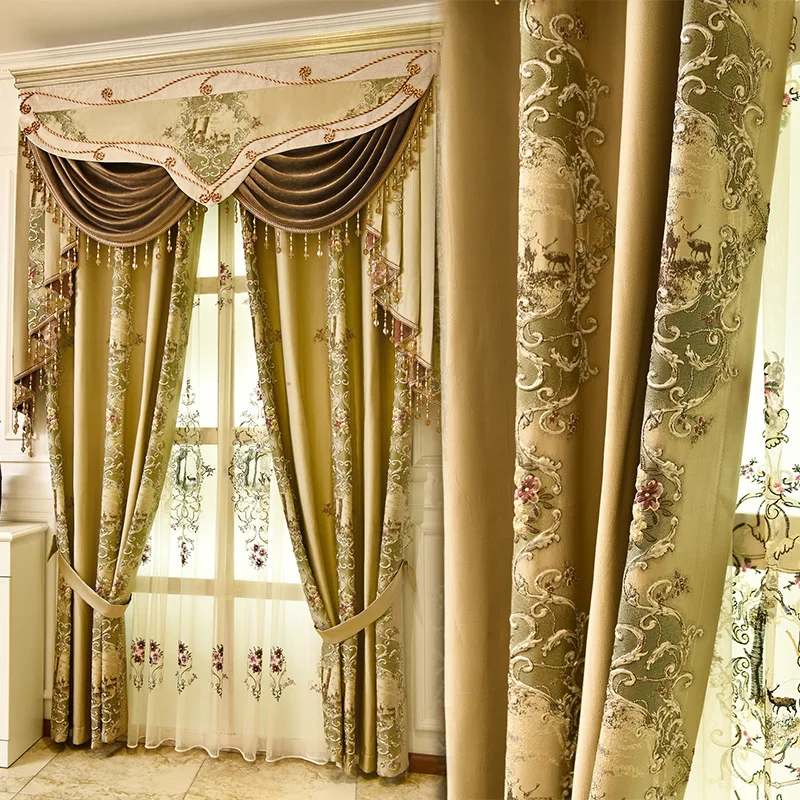 

Nordic Curtains for Living Room Bedroom Fabric High-end Living Room European-style Villa High-precision Embossed Jacquard