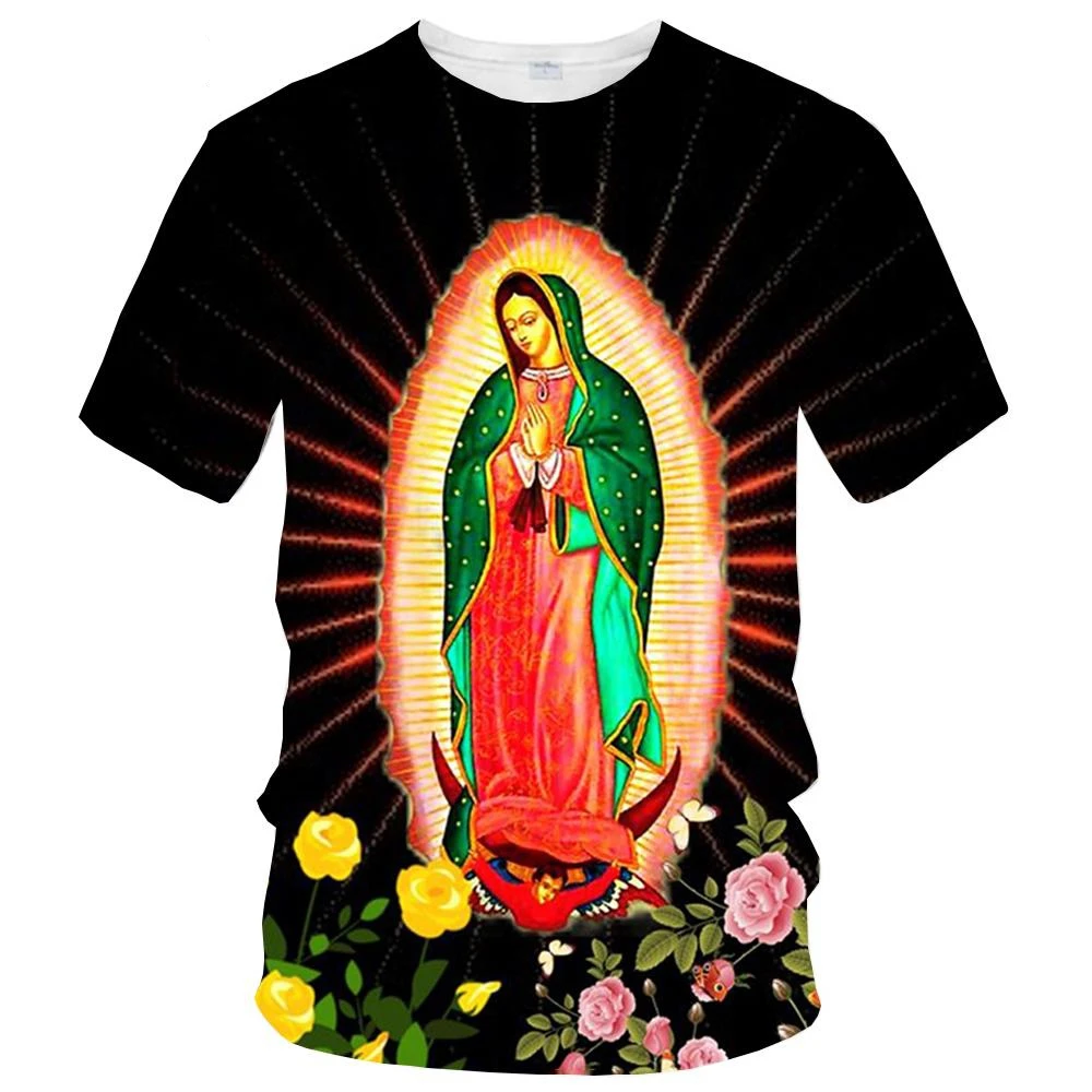 

3D New Fashion Summer Virgin Mary Tshirt Men and Women Wear Casual Short-sleeved T-shirt