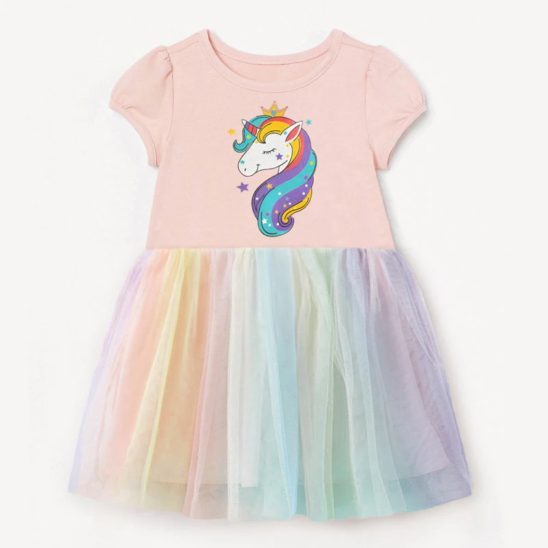 

Mini Car Baby Girls Dresses Summer Dresses Kids Color gradient Cute Cartoon Round Neck Dress Summer Princess Dresses For Girls