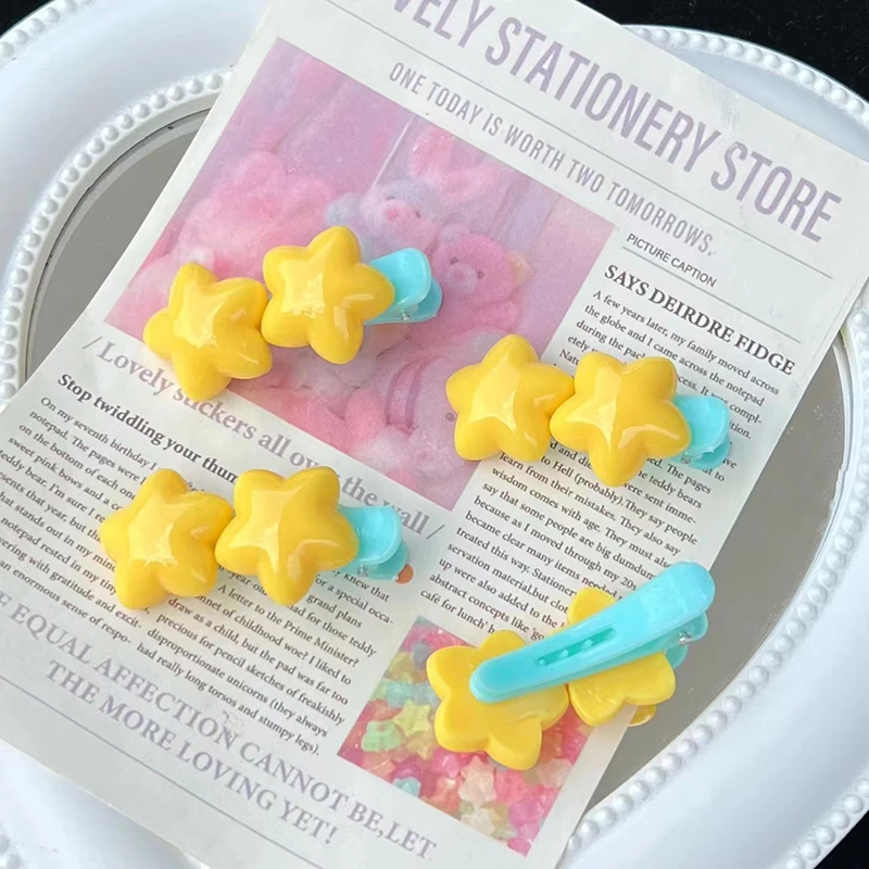 Милые молочно-желтые заколки для волос со звездами девочек Y2k аксессуары