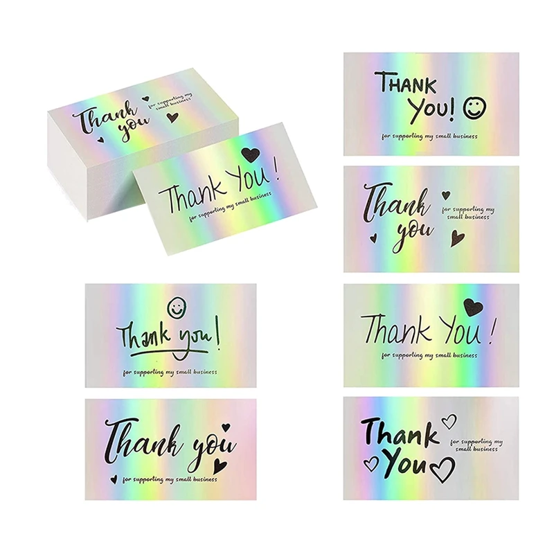 

300Pcs Thank You Cards Small Business,6 Styles Thank You For Supporting Cards Notes Holographic Thanks Greeting Cards
