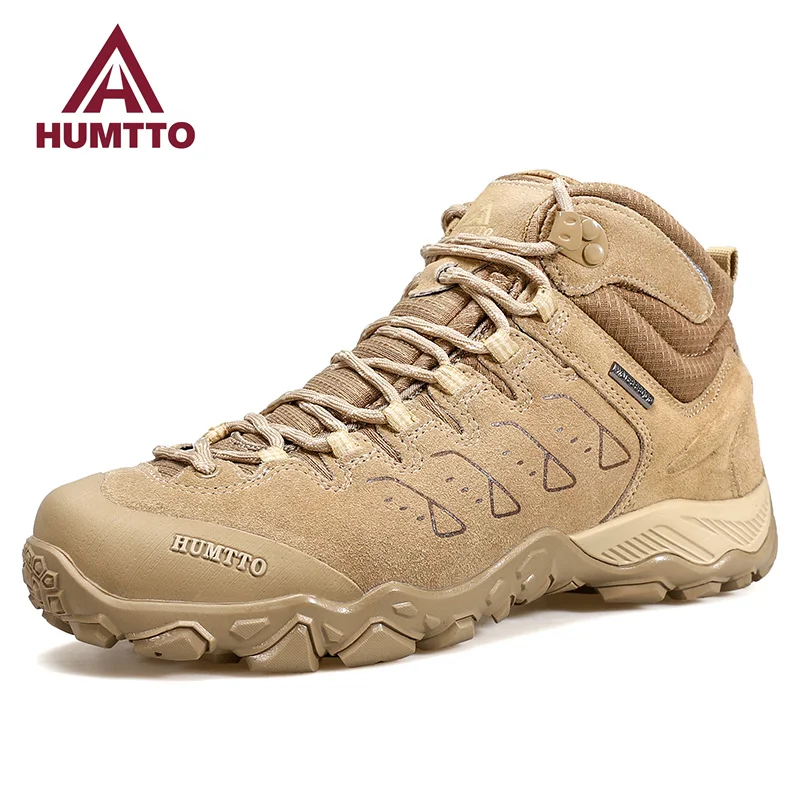 HUMTTO Boots for Men Waterproof Winter Platform Rubber Ankle Boots Designer Leather Shoes Mens Work Safety Tactical Sneakers Man