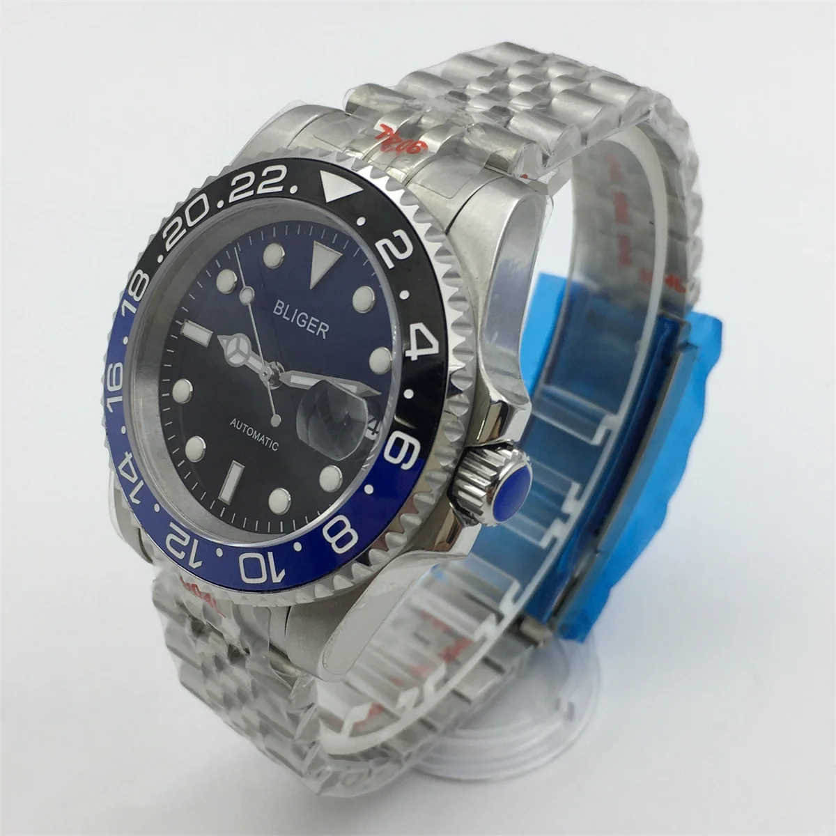 Мужские часы BLIGER 40 мм NH35 PT5000 120 с керамическим корпусом и синим черным глянцевым