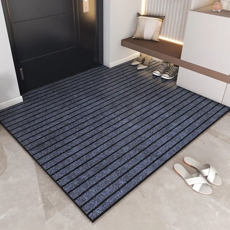 Утолщенный длинный кухонный коврик противоскользящие полосатые серые