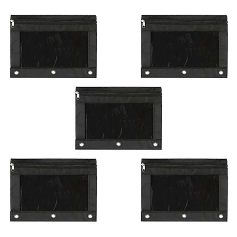 

1Set 5 Ring Binder Pencil Bag School Office Storage Bag Black Suitable For Children And Adolescents