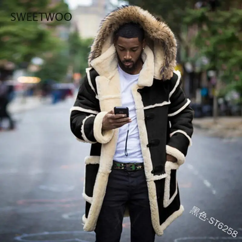 Male  Thicken Parka Lot Winter Fashion Warm Thick Coat Winter Men Casual Birtish Style Faux Fur Lapel Long Puffy Jacket