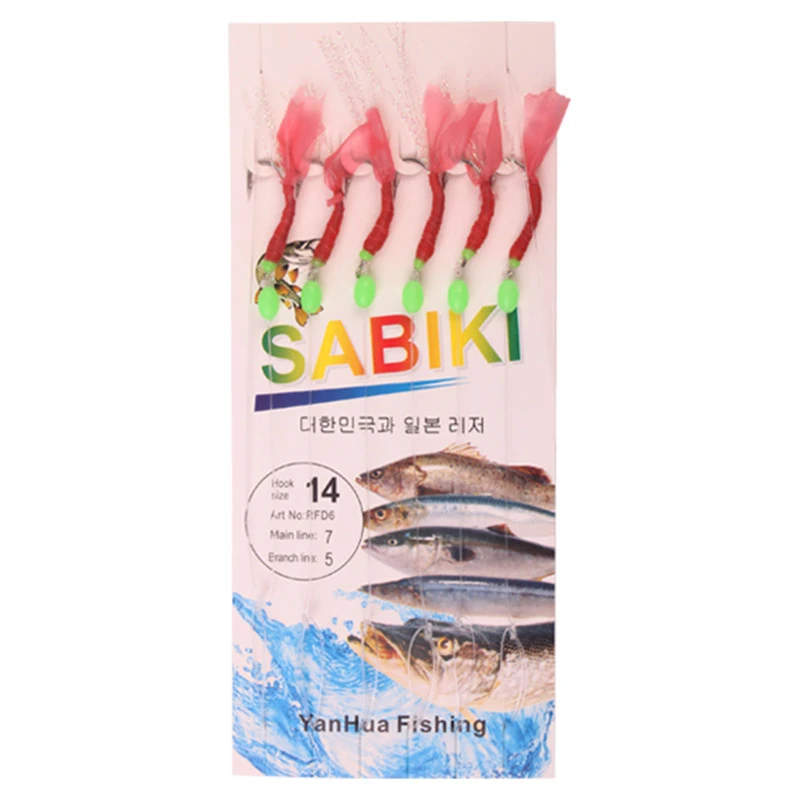 1 комплект 6 шт. рыболовные крючки Sabiki с скумбриями перьями окуня трески снасти