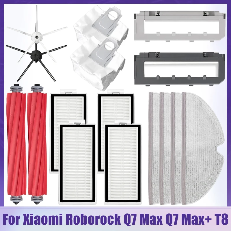 

Аксессуары для пылесоса Xiaomi Roborock Q7 Max Q7 Max + T8, фильтр НЕРА, боковая основная щетка, насадка на швабру, держатель тряпки, запчасти