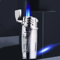 new metal 3 jet torch inflatable lighter butane gas lighter luxury curved windproof cigar lighter with cigar cutter men gifts