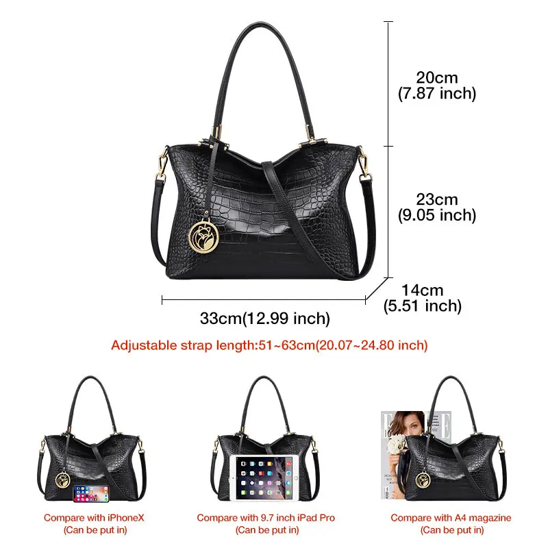 FOXER Women's Crocodile Pattern Genuine Leather Handbag Lady Vintage Shoulder Crossbody Bag Commuter Tote Female Top Handle Bags