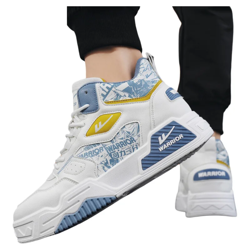 Warrior High-Top Men's Shoes Autumn and Winter Versatile Sports Casual Student White Thick Bottom Leather Surface Water...