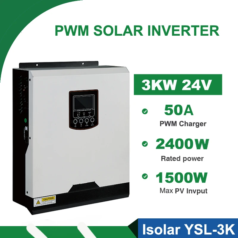 

3000W Solar Inverter 2.4KW 220V 50A PWM Hybrid Inverter 50/60Hz Off Grid Inverter Pure Sine Wave 24V Battery Charger Inversor