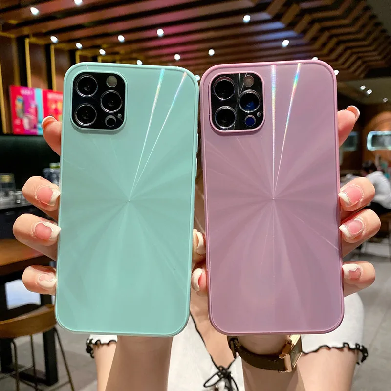 

Suitable For IPhone13 12 11 Pro X XS XR Max 7 8Plus Aurora All-inclusive Mobile Phone Case Laser CD Pattern Metal Lens
