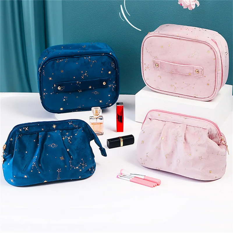

2022 New Fashionable Hot Stamping Starry Sky Toiletry Bag Women Large-capacity Makeup Bag Cosmetic Organizer Shell Bag