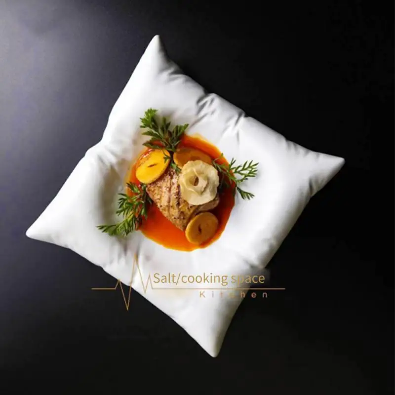 

Black White Dinner Plate Ins Creative Ceramic Cold Dish High-end Hotel Imitation Pillow Pillows Plates Square Plate New