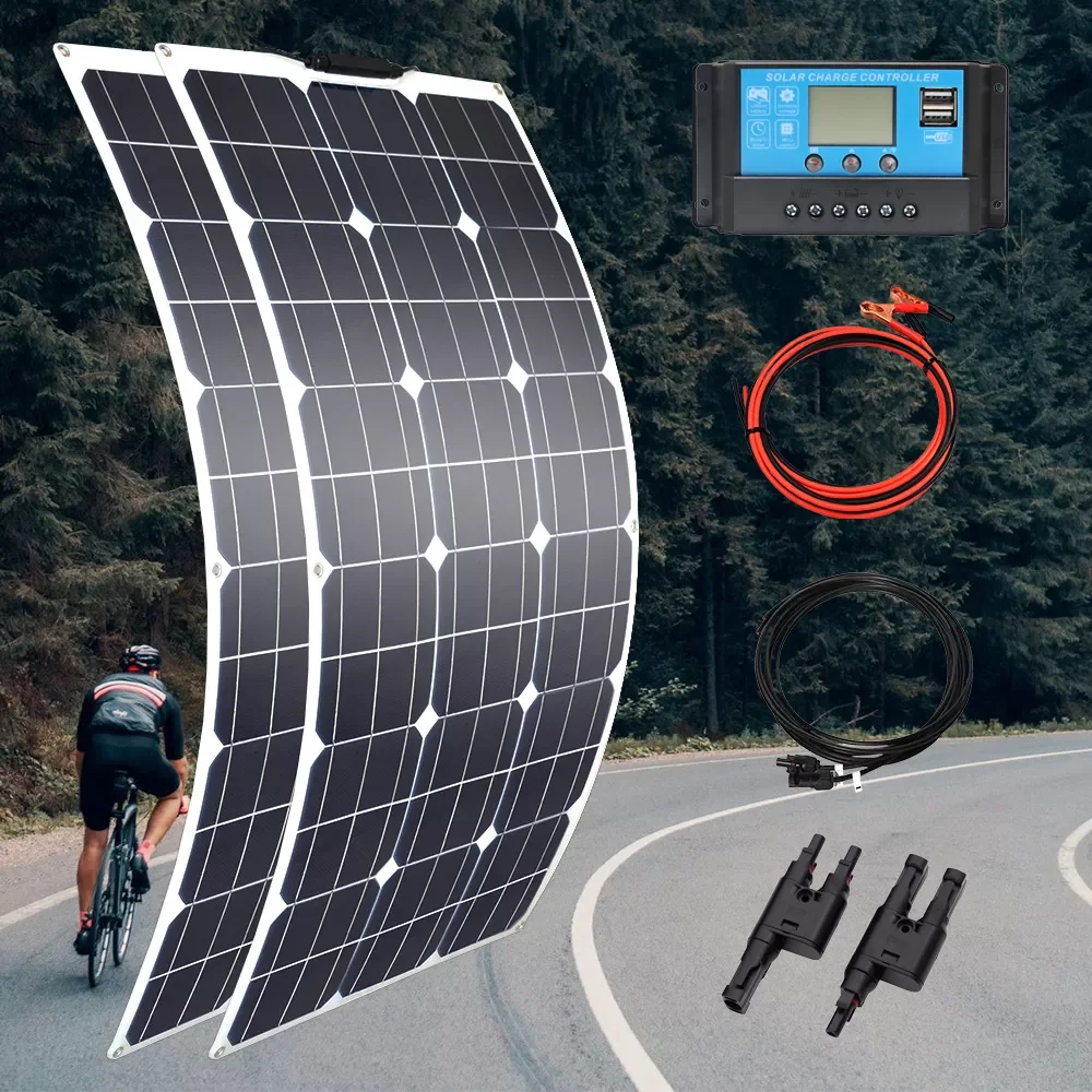 

NEW 100w 200w 300w 400w Flexible Solar Panel High Efficiency 23% PWM Controller for RV/Boat/Car/Home 12V/24V Battery Charger