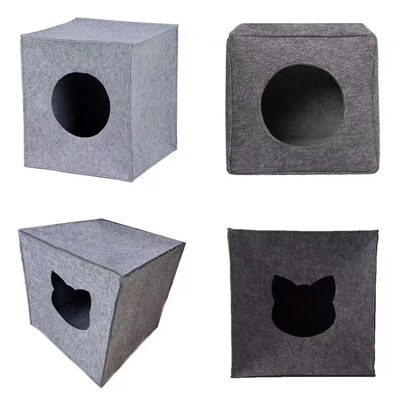 

Cozy Cat Bed Cave - Large Cat Bed Hideouts with Felt Cat Cube Insert Pillow, Covered Cat Bed Box Shaped Cat Hut