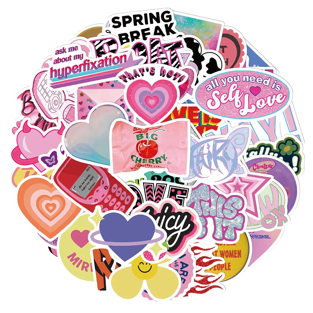 

10/30/50Pcs Cute Y2K Charm Pink Vsco Stickers Aesthetic Decals Laptop Phone Luggage Guitar Fridge Cartoon Sticker Girls Toy Gift