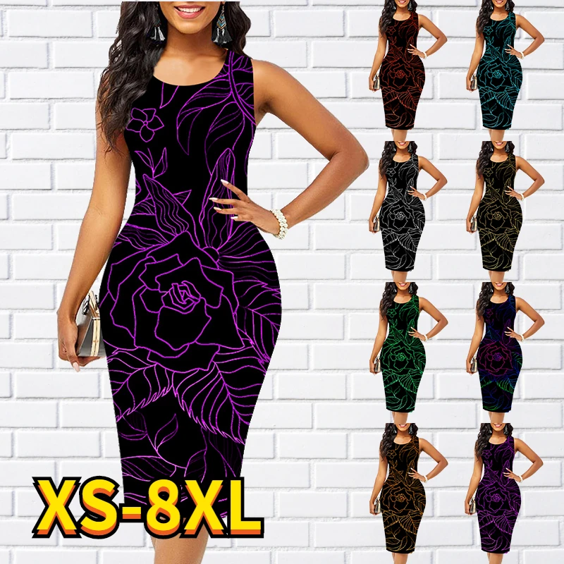 

Женское платье без рукавов, Повседневное платье до колен с цветочным принтом листьев и круглым вырезом, модель 2022 на лето