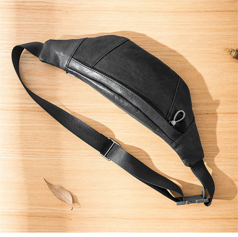 Fashion daily genuine leather men black small chest bag casual luxury natural real cowhide outdoor sports shoulder crossbody bag