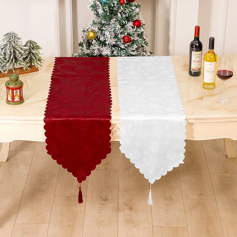 Polyester Christmas white snowflake jacquard table flag tea flag table mat Holiday gift tea table TV cabinet decoration cloth