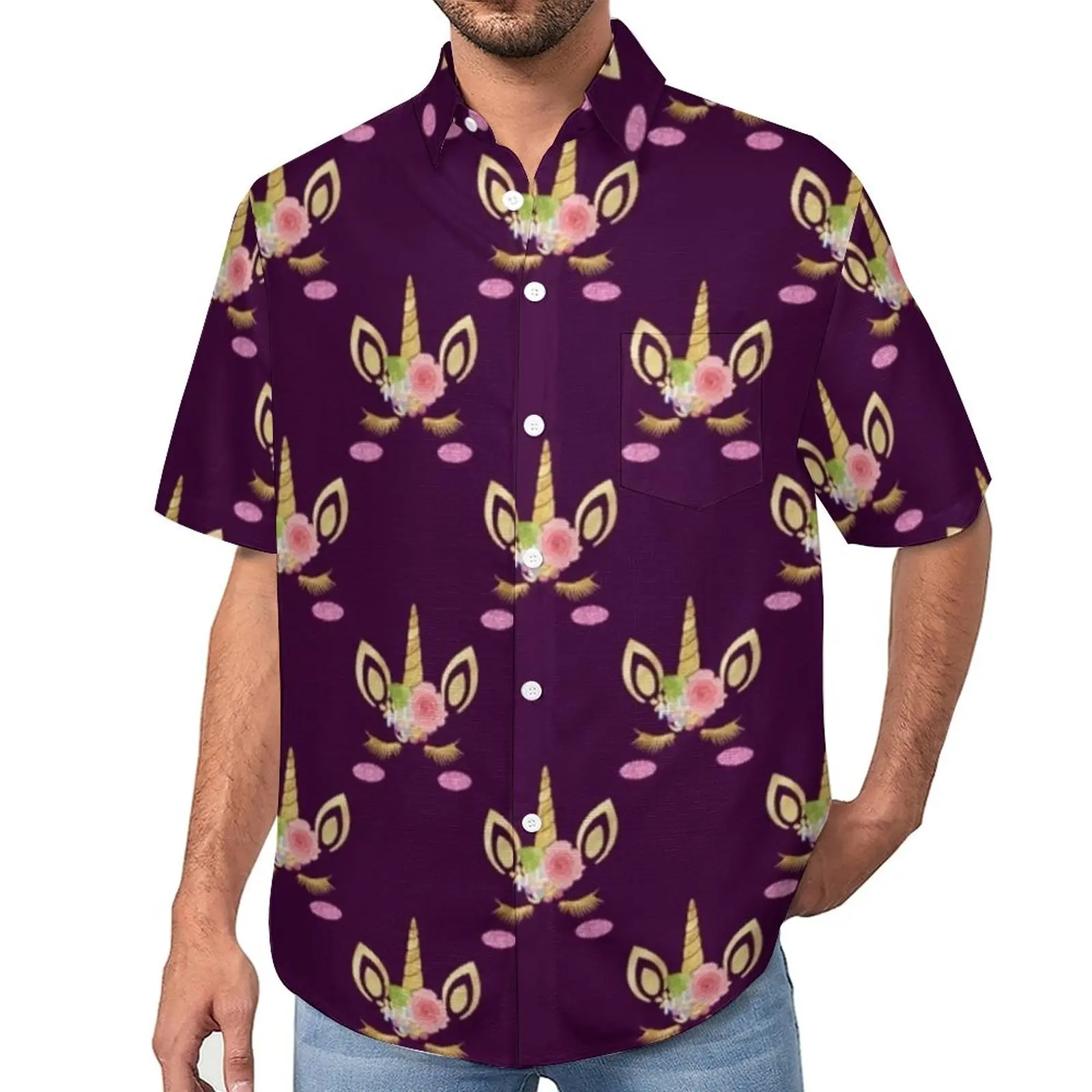 

Повседневная рубашка с милым единорогом; Пляжная Свободная рубашка с животным принтом; Летние винтажные блузки с короткими рукавами и принтом; Одежда большого размера