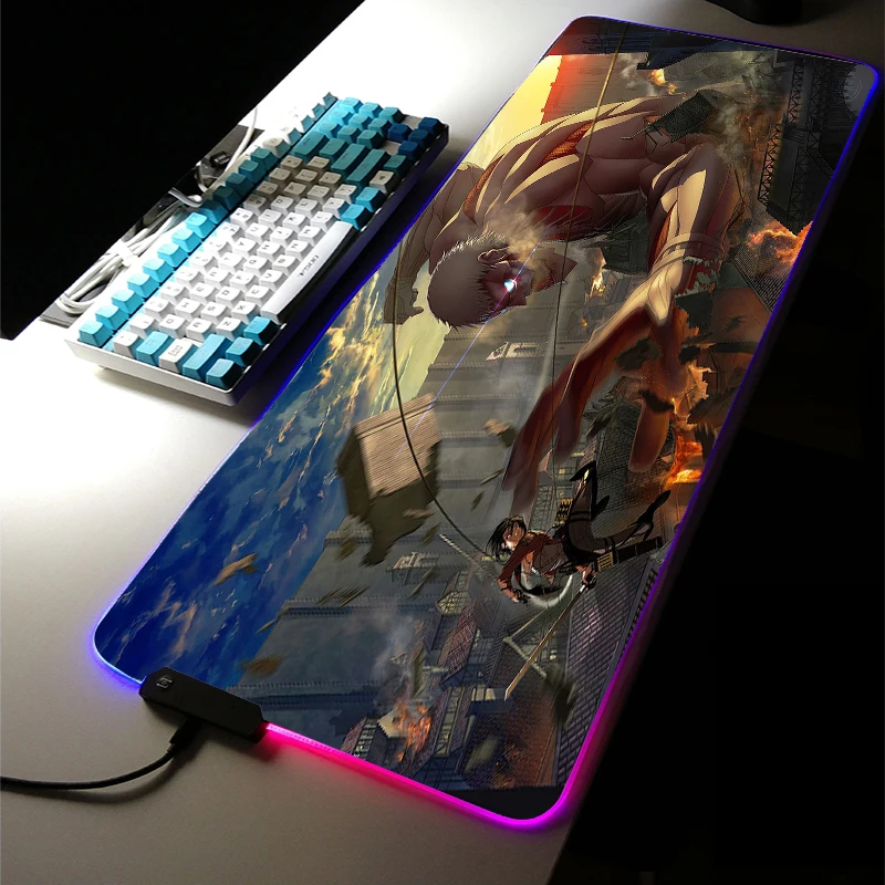 

RGB LED Light Led Large MousePad Anime Attack on Titan Eren Room Carpet Levi Keyboard Desk Mat Gaming Accessories for Game LOL