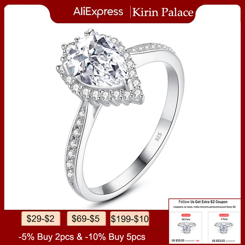 

Kirin Palace 1.5CT Moissanite 18K 14K 10K 585 White Gold Rings for Women Pear D/VVS Moissanite Luxury Ring for Engagement Trends