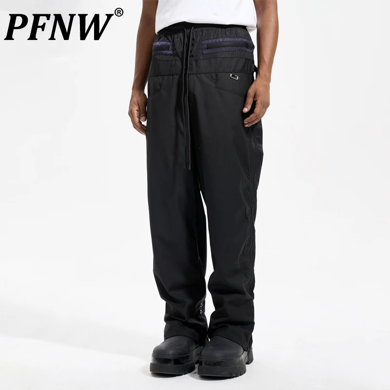 

PFNW Men's High Street Color Contrast Multi Zipper Fashion Brand Loose Casual Pants New Tide Overalls Darkwear Punk Chic 12Z4043