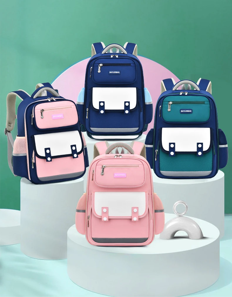 Children British Style Simple Fashion Panelled Schoolbags 2023 New Girls Boys Grade 1-3-6 Backpacks Students High-capacity Bag
