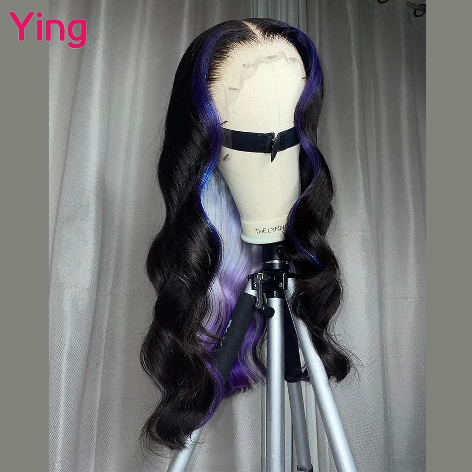 Purple Highlight Colored Body Wave 13X6 Lace Frontal Wig Human Hair Wig Brazilian Remy 180% 28 30 Inch 13X4 Lace Front Wigs