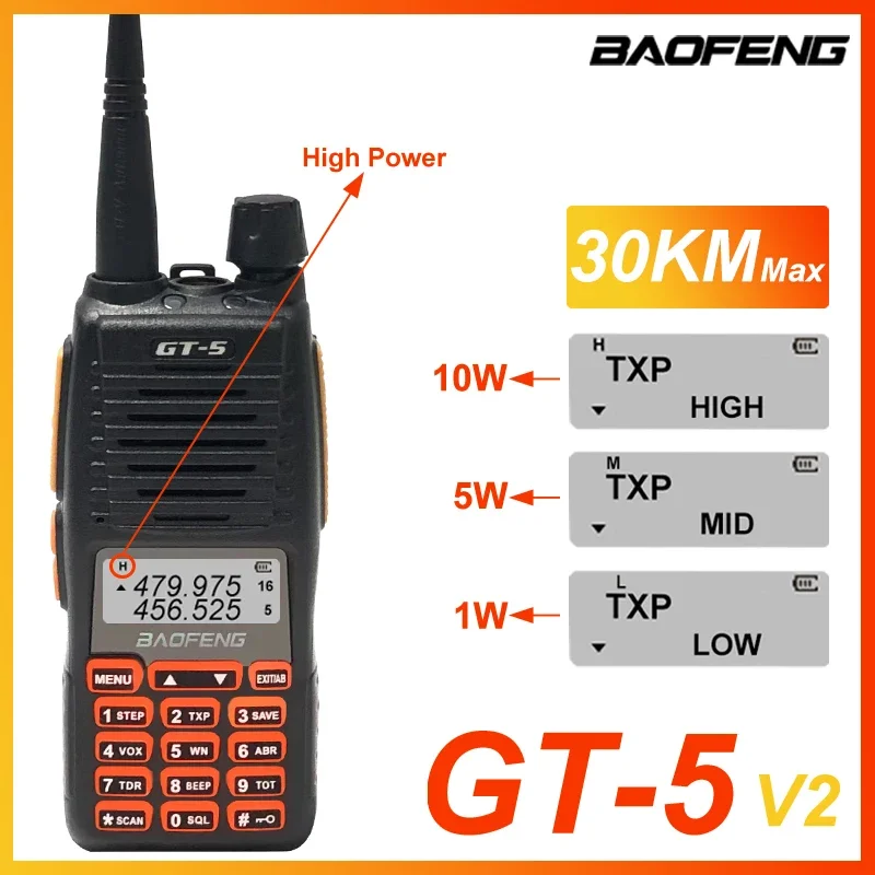 

Baofeng GT-5 10W Powerful Walkie Talkie hf Transceiver High Power 30KM Max Long Range Updated UV82 Handheld 2Way Ham Radios 2022