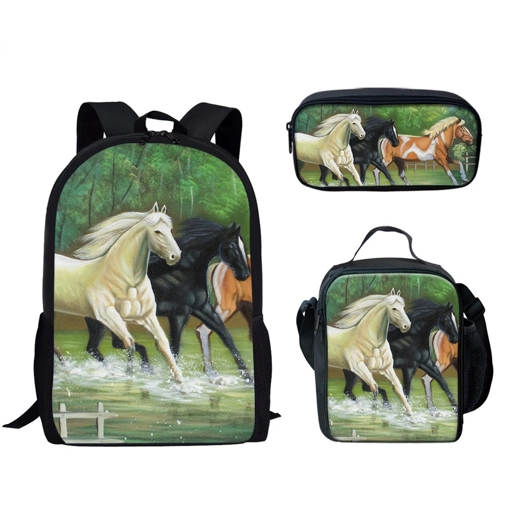 

Hip Hop Harajuku Funny Black White Horse 3pcs/Set Backpack 3D Print Student Bookbag Travel Laptop Daypack Lunch Bags Pencil Case