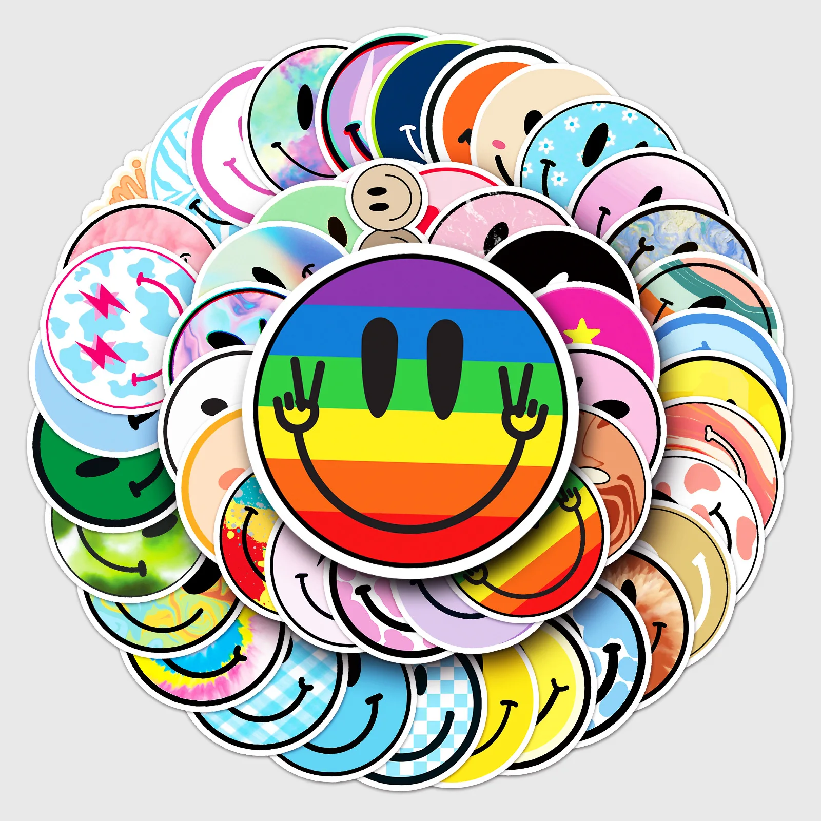 

50Pcs Cartoon Smiling Face Stickers Funny Happy Smile Face Expression Sticker DIY Phone Laptop Luggage Decals Kids Toy Gift B2