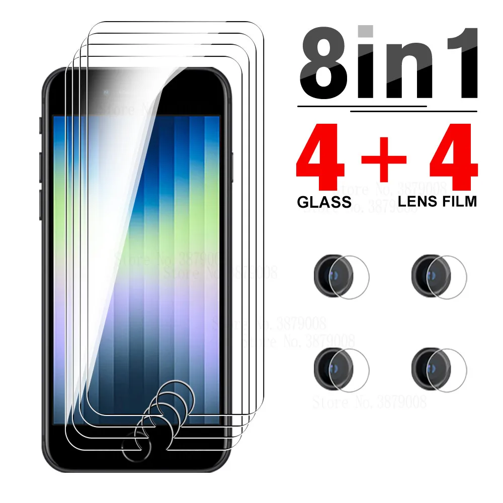 

Защитное стекло 8 в 1 для iphone se 2022, стекло для объектива камеры, Защита экрана для iphone s, e, se3, 3nd, i, phone se2022, защитная пленка