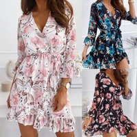 eye catching women dress perfect gifts polyester floral printed pattern summer dress for daily